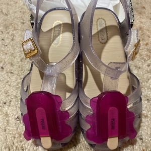 Mini Melissa silver sparkle popsicle sandals Sz 10